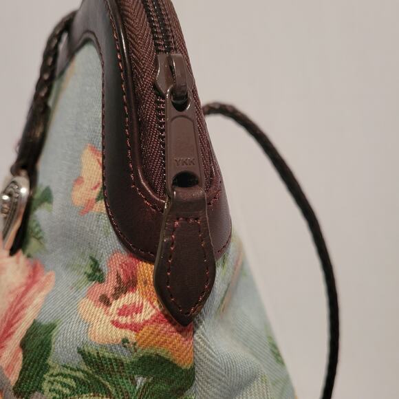 Brighton Audrey Tapestry Bag, brown leather trim multicolor floral shoulder bag - Picture 7 of 16